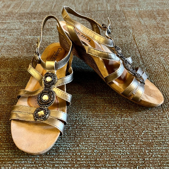 Cobb Hill by New Balance Shoes - Cobb Hill New Balance Rockport Gold Hollywood Hannah Wedge Sandals, size 9.5